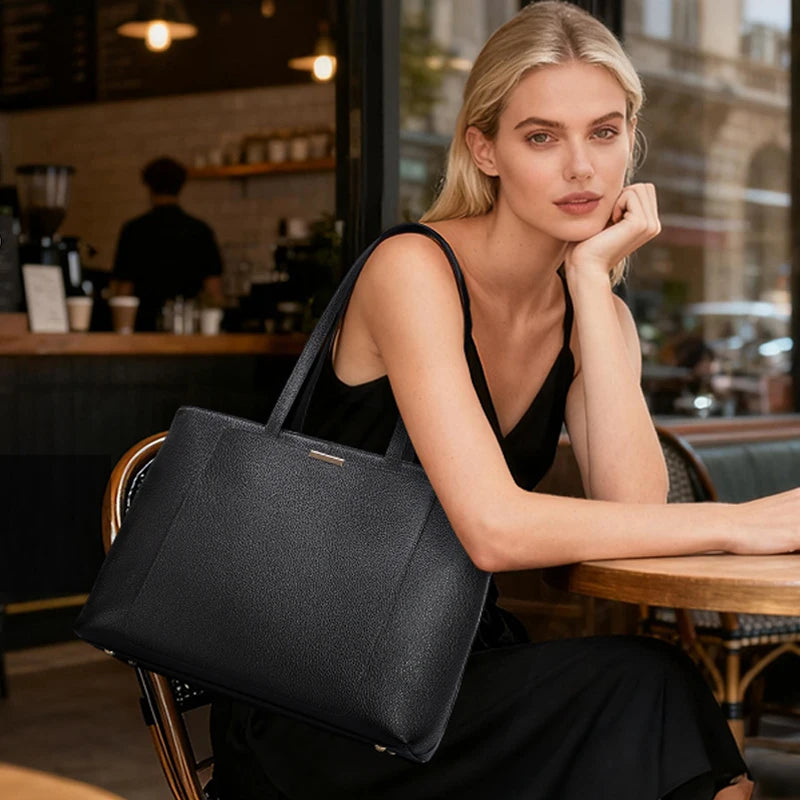 Factory Wholesale Customizable Women's Genuine Leather Open Top Tote Shoulder Bag-All Seasons Fashion Lady Handbag