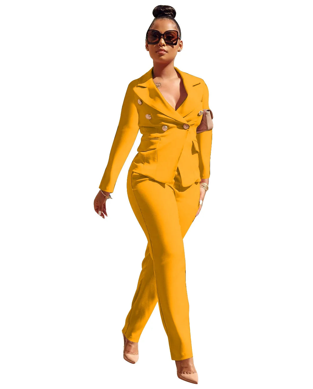 Ladies Sets Suit for the Office Lapel Double Breasted Women Jacket Straight Leg Trouser blazer Set Two Piece Women's Clothing