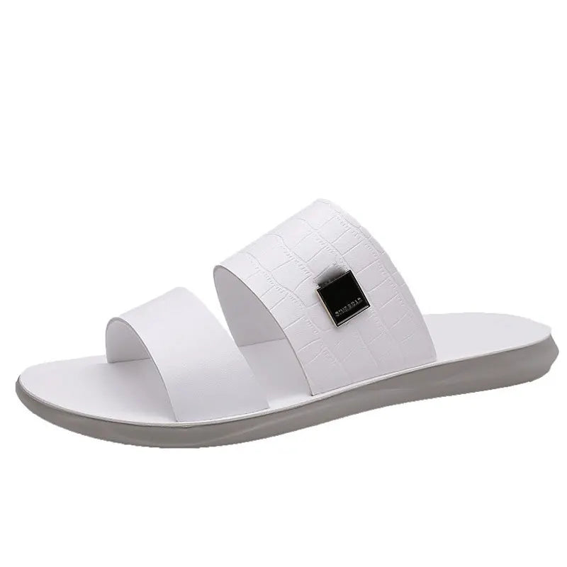 Men's Large Size Casual Summer Sandals Comfortable Open-Toe Outdoor Slippers Embroidery PU Upper Breathable