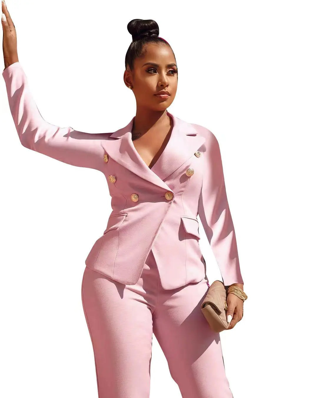 Ladies Sets Suit for the Office Lapel Double Breasted Women Jacket Straight Leg Trouser blazer Set Two Piece Women's Clothing