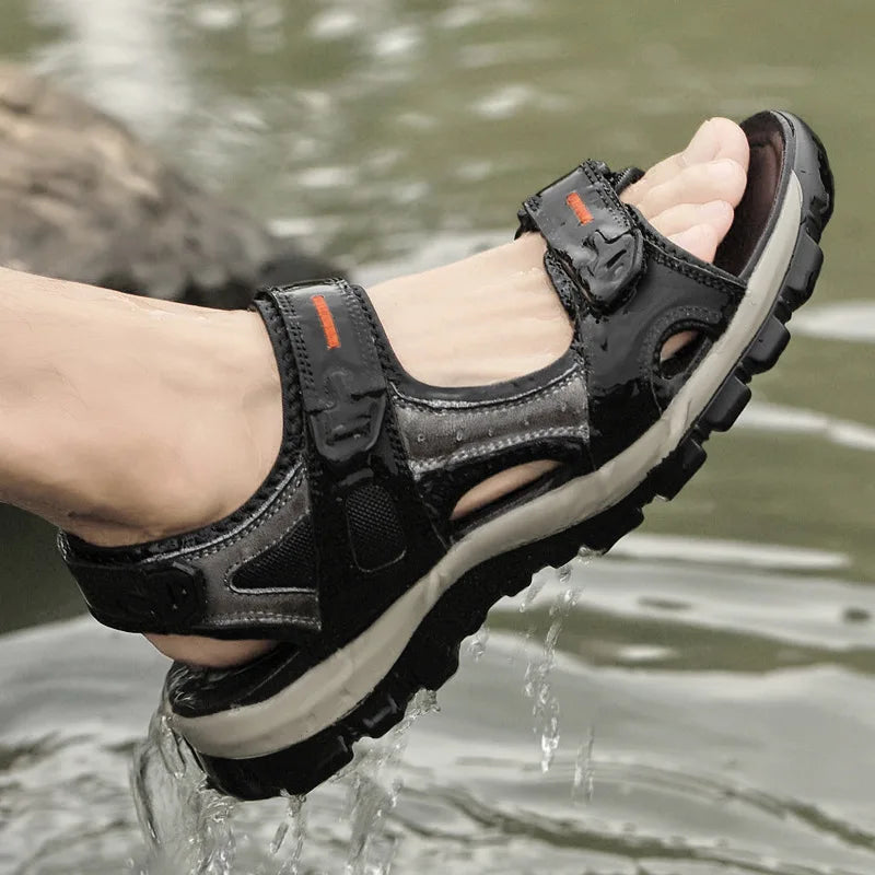 New Brand Design ECO Men's Summer Solid Sandals High Quality Outdoor Sandals with Breathable Thick Cowhide Upper USA Market Oem