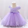 Summer 1 Year Baby Birthday Dress Children Christening Clothing Baptism Toddler Party Kids Costume Blue Flower Lace Princess