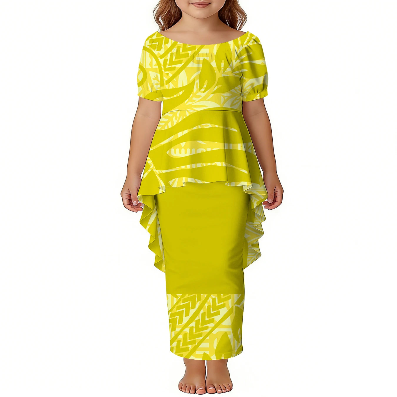 Custom Girls Puletasi Set Dress Top and Skirts Pacific Island Design Plus Size Kids Dress Short Sleeve Toddler Clothes Two Piece