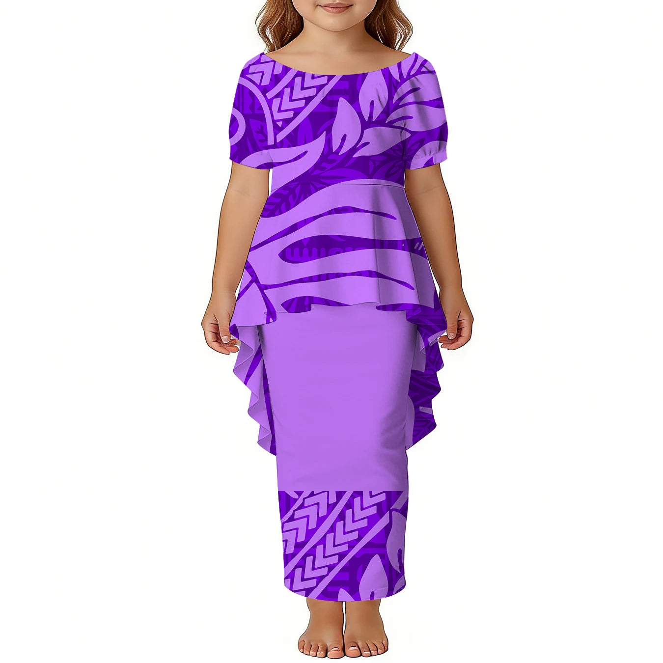 Custom Girls Puletasi Set Dress Top and Skirts Pacific Island Design Plus Size Kids Dress Short Sleeve Toddler Clothes Two Piece