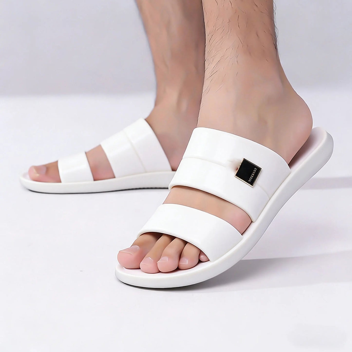Men's Large Size Casual Summer Sandals Comfortable Open-Toe Outdoor Slippers Embroidery PU Upper Breathable