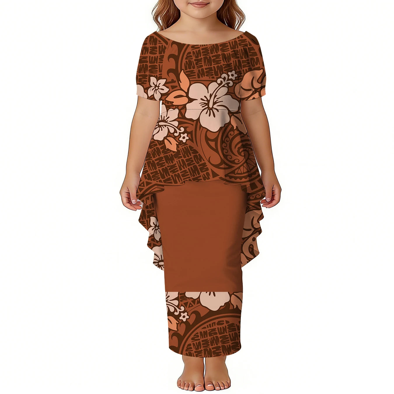 Custom Girls Puletasi Set Dress Top and Skirts Pacific Island Design Plus Size Kids Dress Short Sleeve Toddler Clothes Two Piece