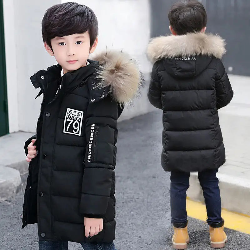 Children New Fashion Winter Outwear for Boys Warm Hooded Long Coat 90% Cotton Baby Casual Jackets Clothes for Boys Kids Parkas