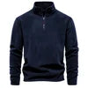 Men's Plaid 1/4 Quarter Zip Polar Fleece Pullover Sweatshirt Winter Stand Hoodies Tops Pocket Plain Dyed Color Block Design