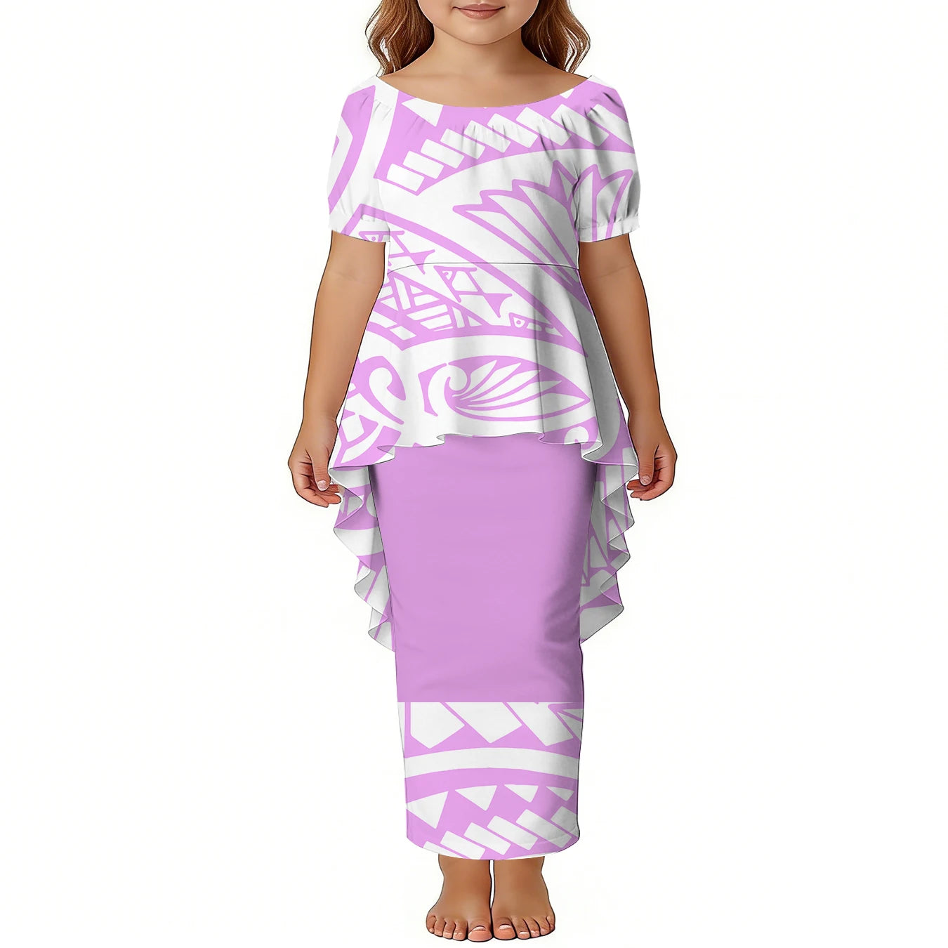Custom Girls Puletasi Set Dress Top and Skirts Pacific Island Design Plus Size Kids Dress Short Sleeve Toddler Clothes Two Piece