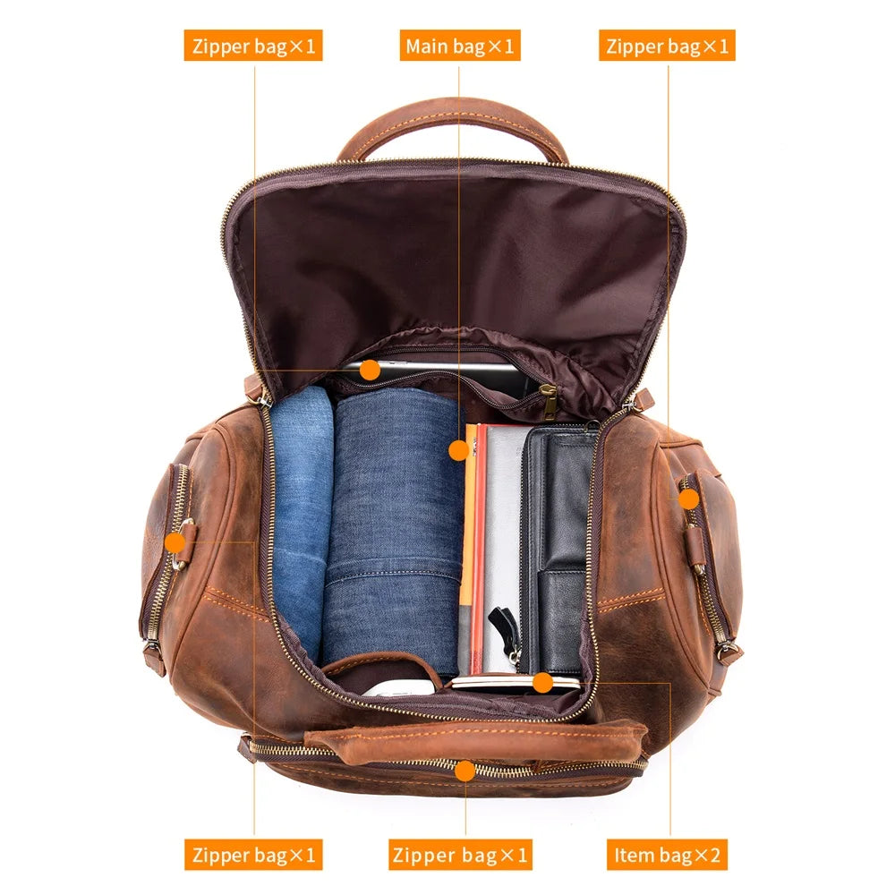 Westal Vintage High Quality OEM Genuine Leather Luggage  Men Large Computer Travel Bags for Men