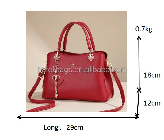 2025 New Original Design with Heart Pendant Large Capacity Work Travel Shopping Tote High Quality Elegant Women's Handbag