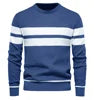 High Quality Wholesale Winter Hot Selling Men Clothes Casual Warm Stripe Pullovers Basic Slim Plus Size Sweaters