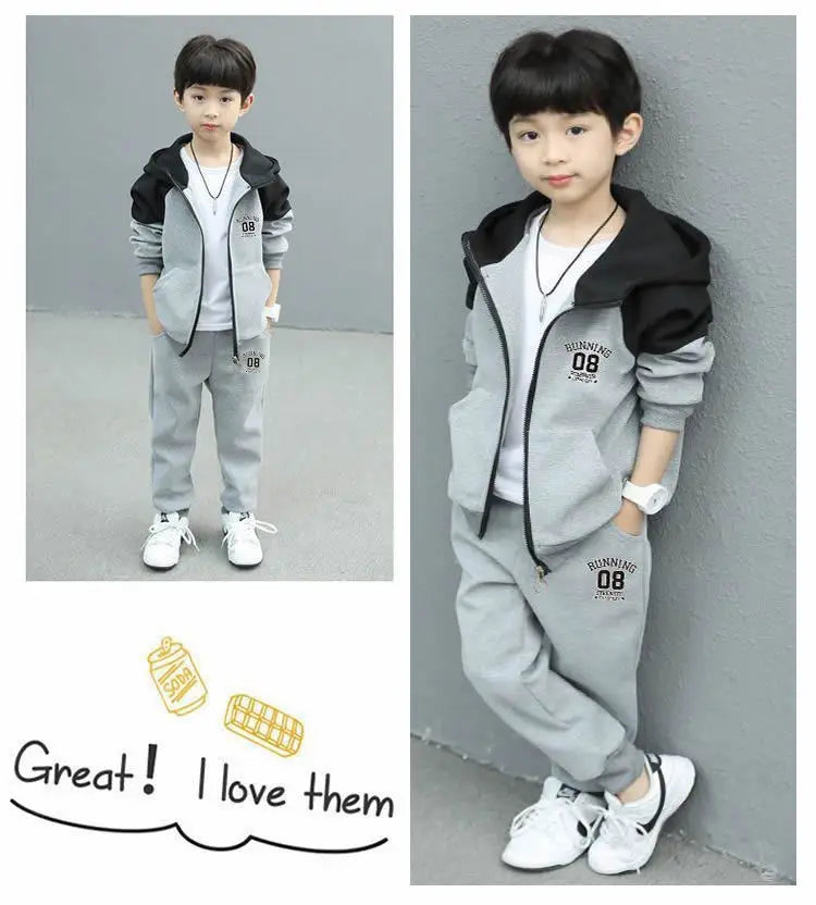 Autumn and Spring New Style Boys' Casual Sports Two-Piece Hooded Cardigan Sweatshirt Jacket Set for Kids