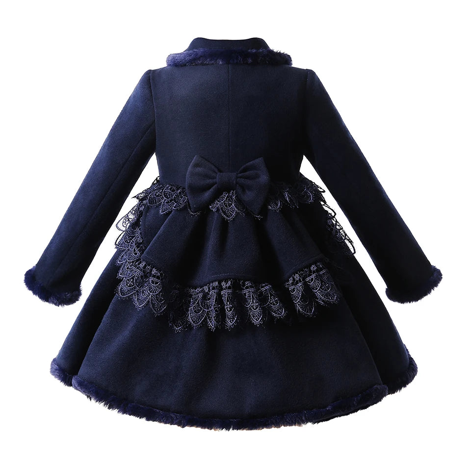 Wholesale Pettigirl New Children's Kids Winter Fur Jacket Clothes Child Girls Red Coat with Lace Size  From 2 to 12Y Outfit 2024