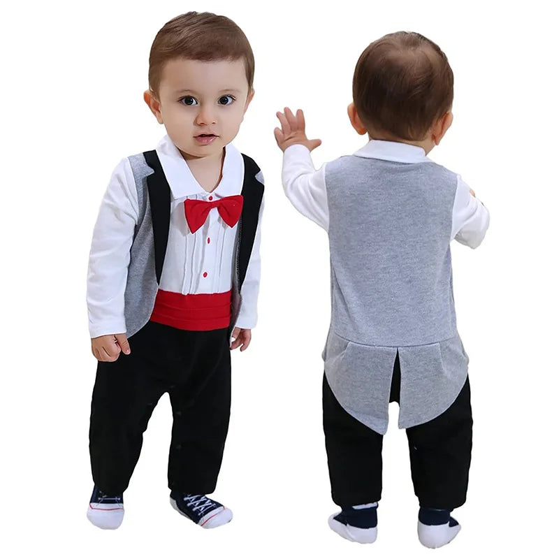 Summer Kids Clothes Baby Boys Tuxedo Gentleman Onesie Romper Jumpsuit Baptism Dress Boy BBRS-002