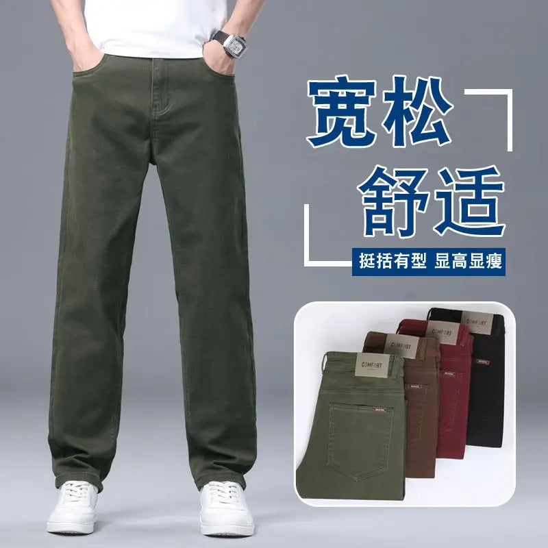 Four-season 100% Pure Cotton Best-selling Men's Casual Pants, Loose Straight Fit with No Hip Restriction Casual Long Pants