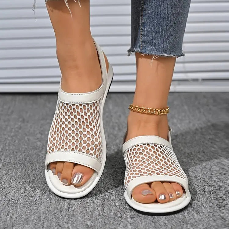 Women's Plus Size Flat Open Toe Sandals Breathable Mesh Design for Summer Fashion Lightweight Trendy Net Sandals