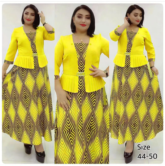 2023 New Classy Africa Design Women Dress 2 Pcs Suit Coat and Dress Office Suits Women Good Quality Printed Dress With Coat
