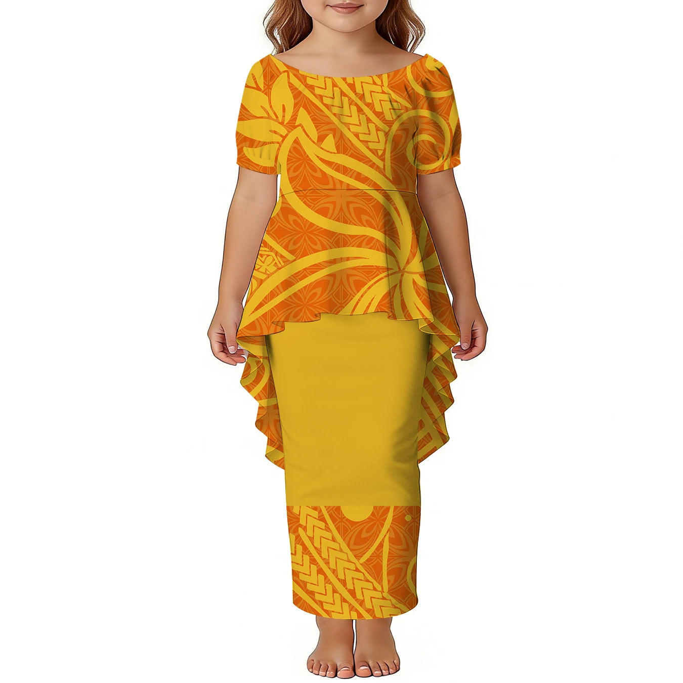 Custom Girls Puletasi Set Dress Top and Skirts Pacific Island Design Plus Size Kids Dress Short Sleeve Toddler Clothes Two Piece