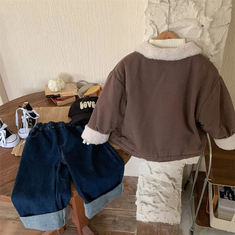 2022 Autumn Winter Infant Baby Boys Thicken Outwears Cotton Padded Coat Casual Solid Clothes Fleece Toddler Winter Jacket