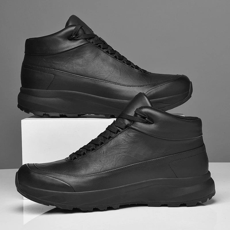 Factory Supply Custom LOGO Service Hand Made Soft-Sole Middle Top Men's Pure Cow Genuine Leather Casual Boot Sneaker Shoes