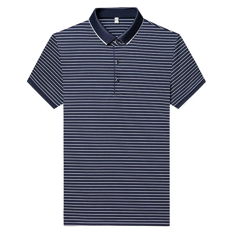 High-end Fashion Casual Business Seamless Striped Summer Cool Lapel Short Sleeve Men's T-shirt