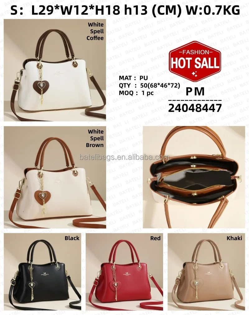 2025 New Original Design with Heart Pendant Large Capacity Work Travel Shopping Tote High Quality Elegant Women's Handbag