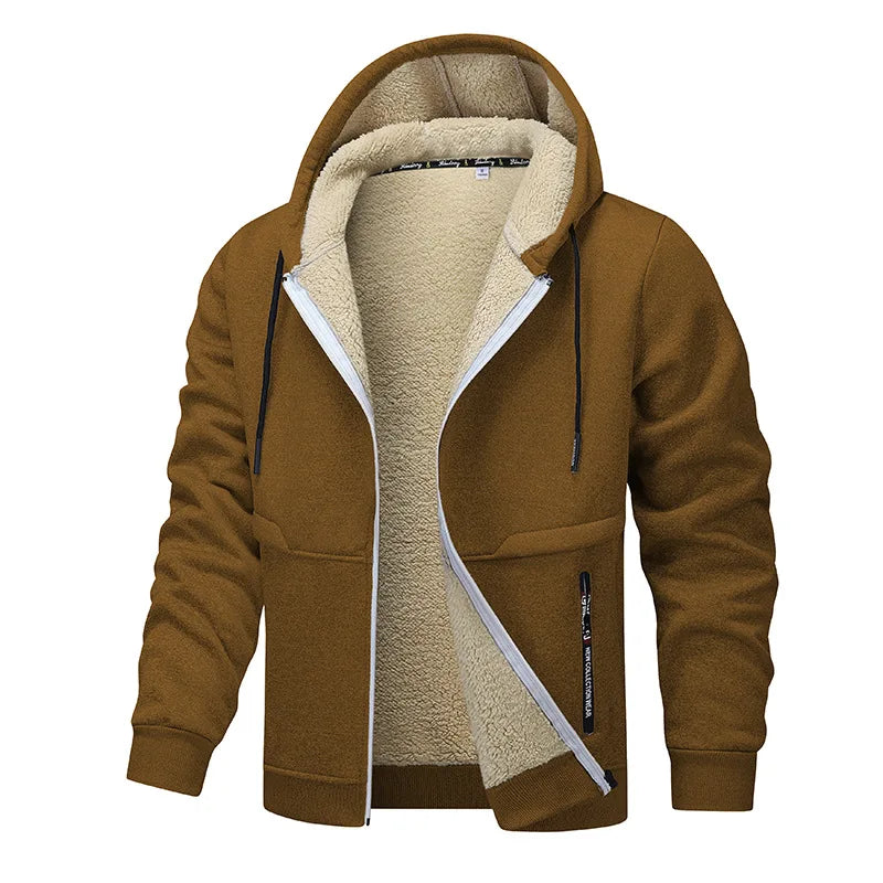 2025 Autumn Winter New Fleece Thick Warm Zipper Coat Hoodies Cardigan Hooded European Size Lamb Fleece Casual Hoodies Sweater