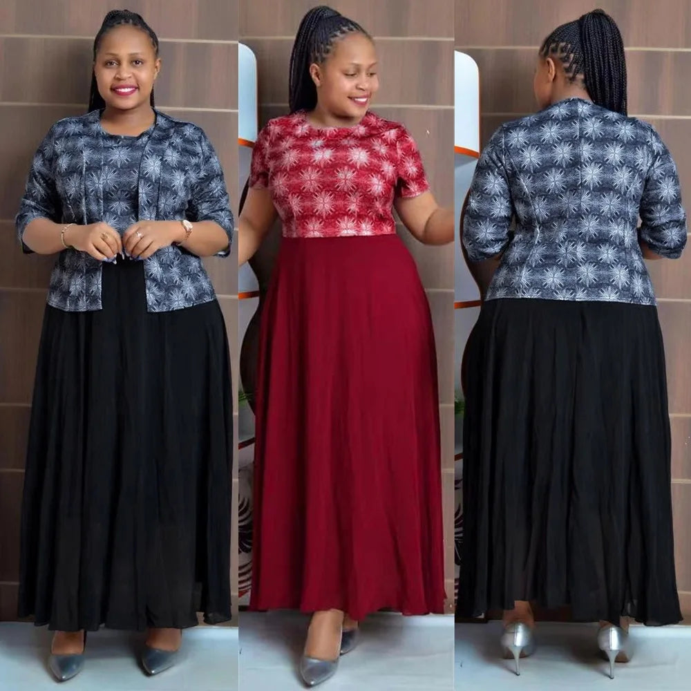 Latest Design Plus Size African Women's Clothing Official Elegant Two Pieces Ladies Dresses for Women