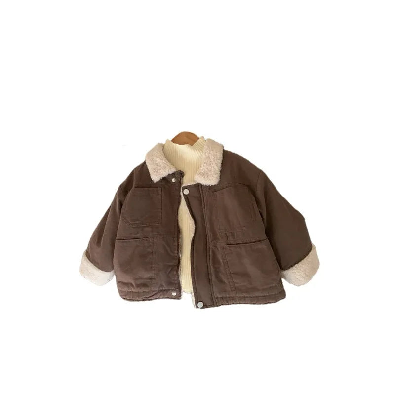 2022 Autumn Winter Infant Baby Boys Thicken Outwears Cotton Padded Coat Casual Solid Clothes Fleece Toddler Winter Jacket