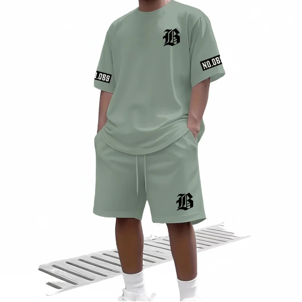 oem Custom Mens Summer Casual 2-piece T-shirt Set || Breathable 100% Polyester Digital Print Streetwear || Private Label
