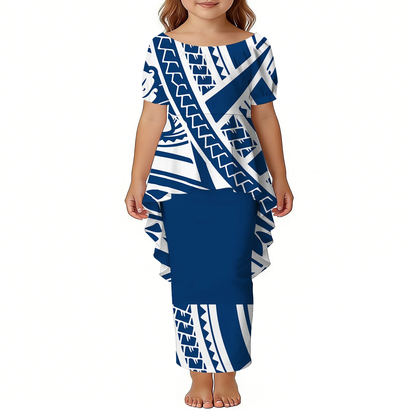 Custom Girls Puletasi Set Dress Top and Skirts Pacific Island Design Plus Size Kids Dress Short Sleeve Toddler Clothes Two Piece
