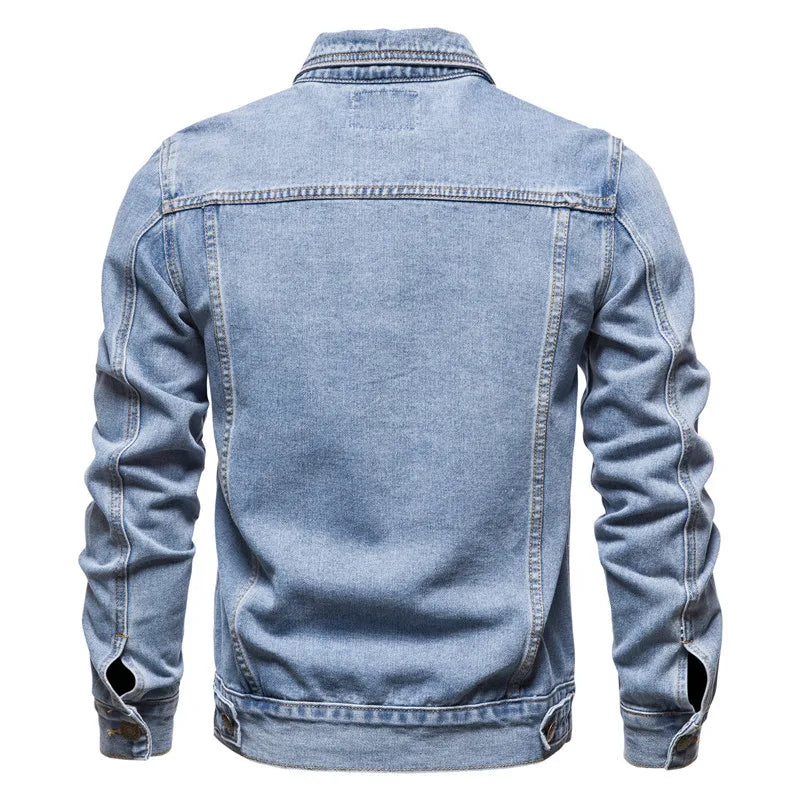 Fashion Casual Cotton Jean Jacket Men Plus Size Solid Denim Jacket Outdoor High Street Thick Denim Coat for Men