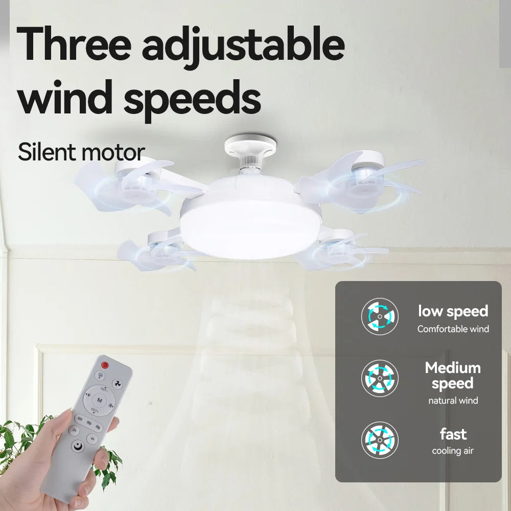 Home accessories Modern Creative Ceiling Fan Lamp Remote Control Foldable Stepless Dimming E27 45cm Drone Ceiling Fan with LED Lights Home Decor
