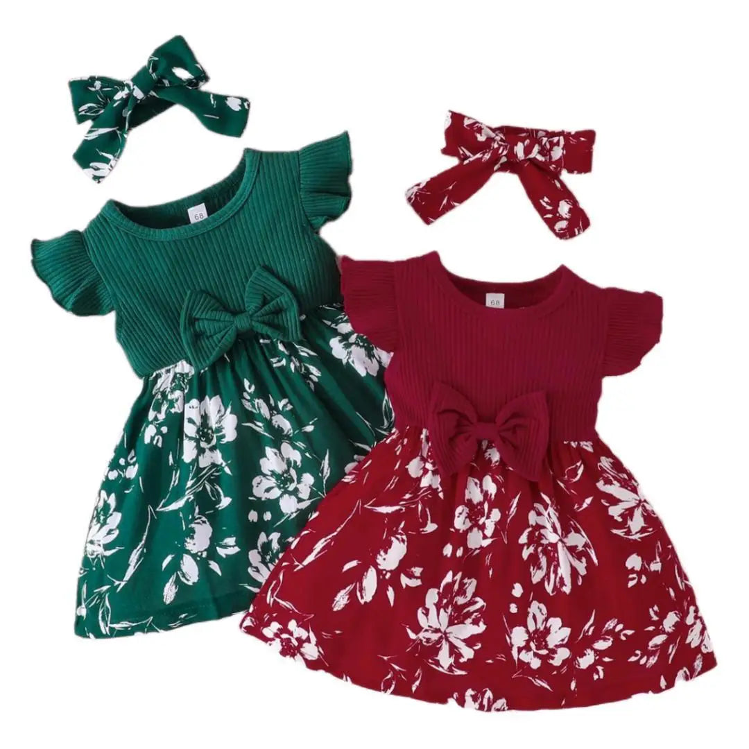 Little Girl 2-Piece Cotton Breathable Princess Dress Baby Set 0-2 Years Old Summer Sweet Bow Fly Sleeve