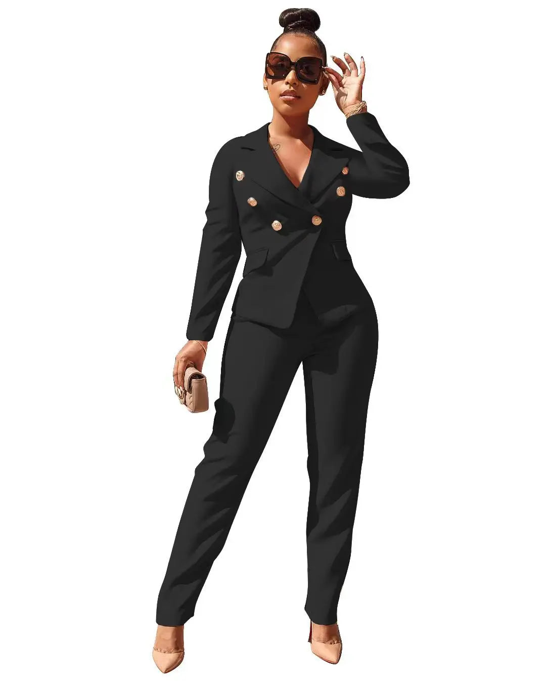 Ladies Sets Suit for the Office Lapel Double Breasted Women Jacket Straight Leg Trouser blazer Set Two Piece Women's Clothing