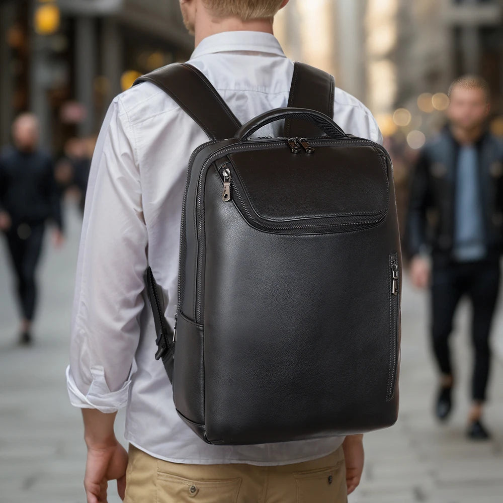 2025 England Genuine Leather Laptop Backpack Softback Business Bag Men Women Black Fashionable Computer School Backpack