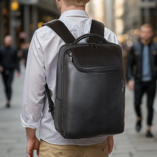 2025 England Genuine Leather Laptop Backpack Softback Business Bag Men Women Black Fashionable Computer School Backpack