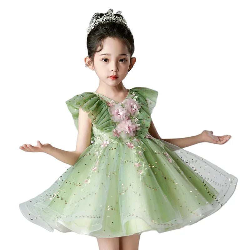 Little Girls Green Dresses for Girls Costume Kids Fairy Cosplay Flower Baby Princess Clothes Christmas Party Outfit