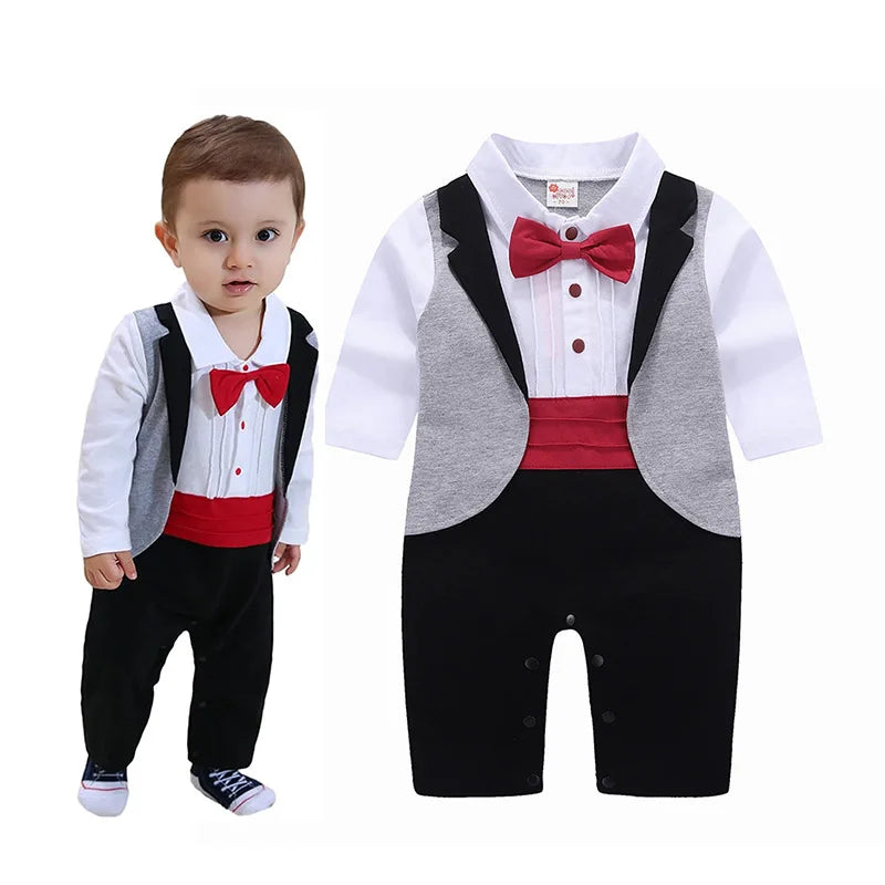 Summer Kids Clothes Baby Boys Tuxedo Gentleman Onesie Romper Jumpsuit Baptism Dress Boy BBRS-002