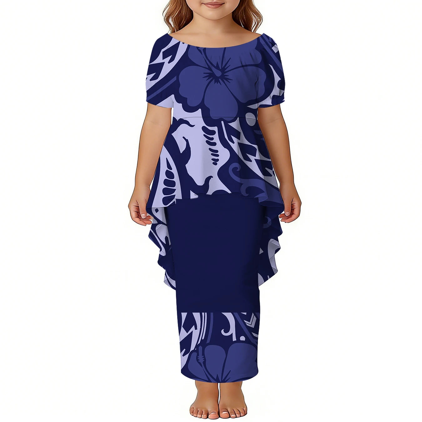 Custom Girls Puletasi Set Dress Top and Skirts Pacific Island Design Plus Size Kids Dress Short Sleeve Toddler Clothes Two Piece