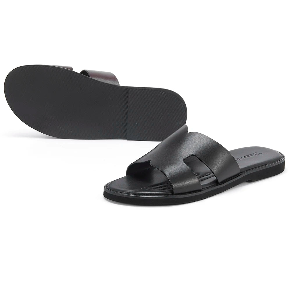 2025 Elegant Men's Calf Leather Non-slip Slippers Top Grade Cowhide Vamp Soft Comfortable Breathable Mens Daily Sandals Shoes