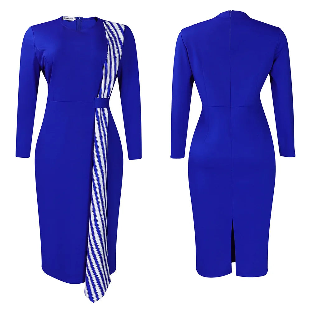 Latest Style Slim Long Sleeve Official Ladies Stretchy Skin Body Fit Straight Fashion Formal Work African Career Dress for Women