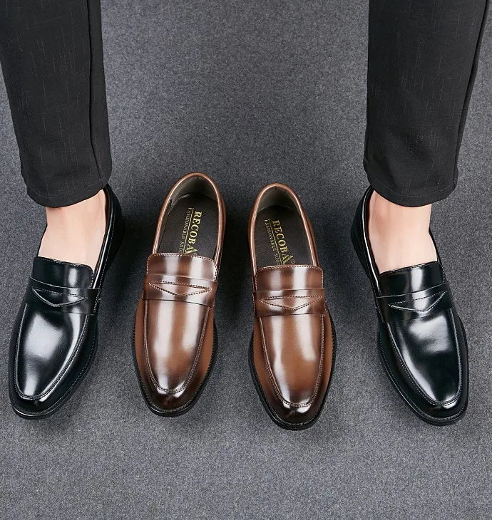 Men's Dress Shoes Comfortable Classic Genuine Leather Retro Shoes Anti-Slip for Spring Winter Business Casual Wear