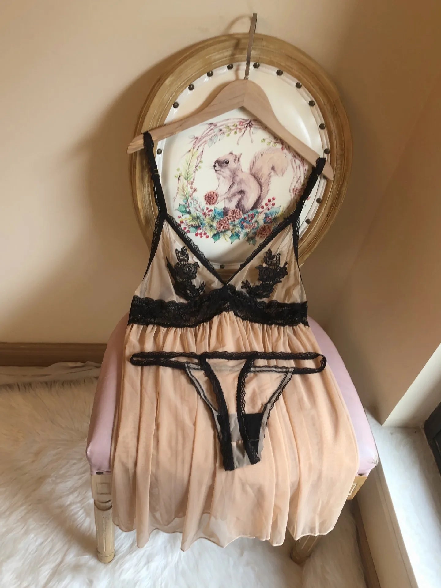 6XLEuropean and American Lingerie Plus Size Pajamas Women's Lace Nightgown Hot Sexy Deep V Transparent Sex Lingerie Night Dress