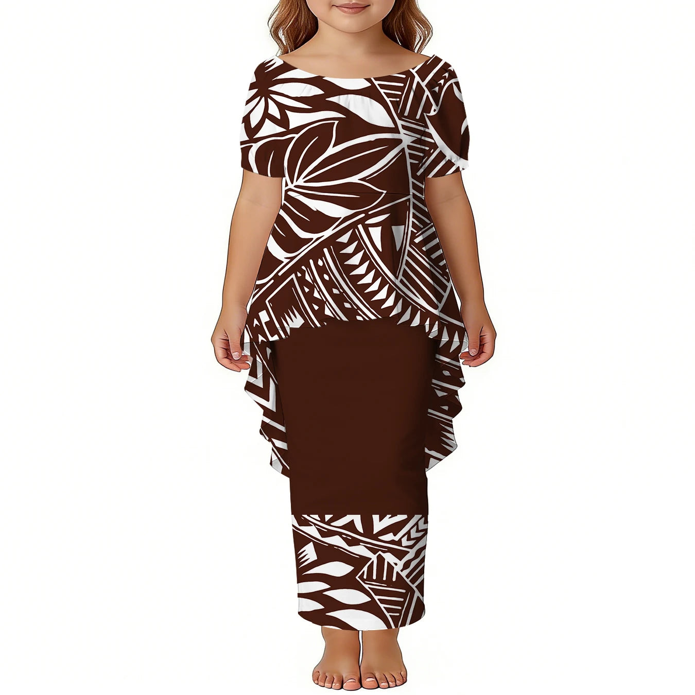 Custom Girls Puletasi Set Dress Top and Skirts Pacific Island Design Plus Size Kids Dress Short Sleeve Toddler Clothes Two Piece