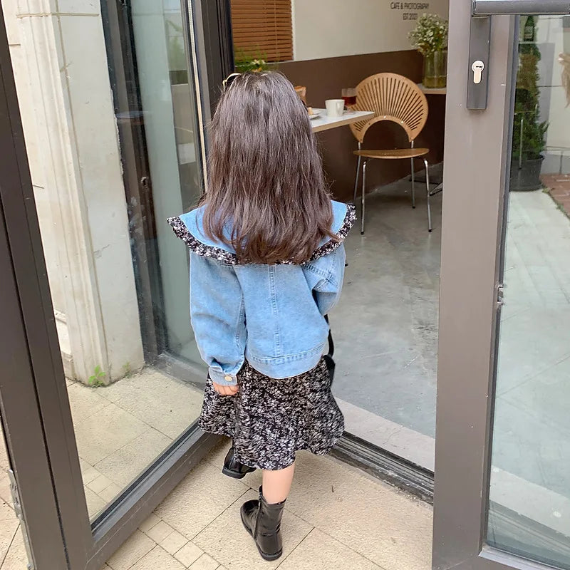 Autumn Korean Design Little Baby Girls Long Sleeve Flower A-Line Breathable Eco-Friendly Dresses Toddler Kids