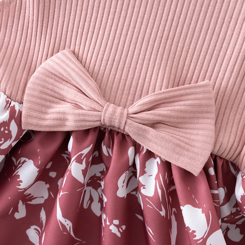 Toddler Girls Casual Floral Print Sleeveless Knee-Length Dress Bow Ruffle Chiffon Patchwork Summer Soft Stretchy Kids Clothes