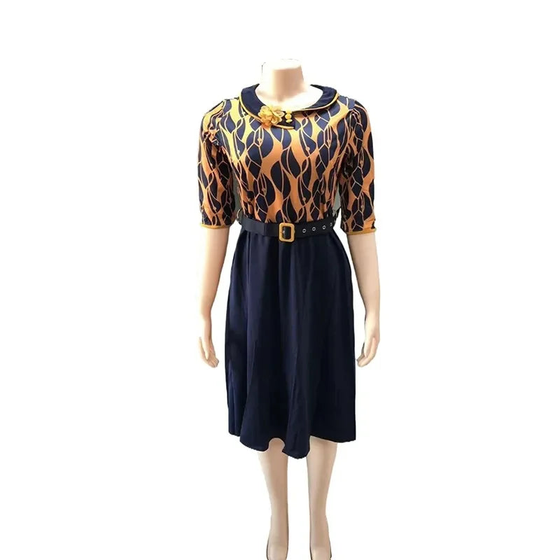 L-4XL Patchwork Pleated African Clothes Plus Size Africa Clothing Christmas Robe African Print Dresses for Women Dress