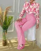 2026 Spring New Sweet Style Women's Stand up Collar Long Sleeve Shirt and Pants Printed Casual Fashion Two Piece Set